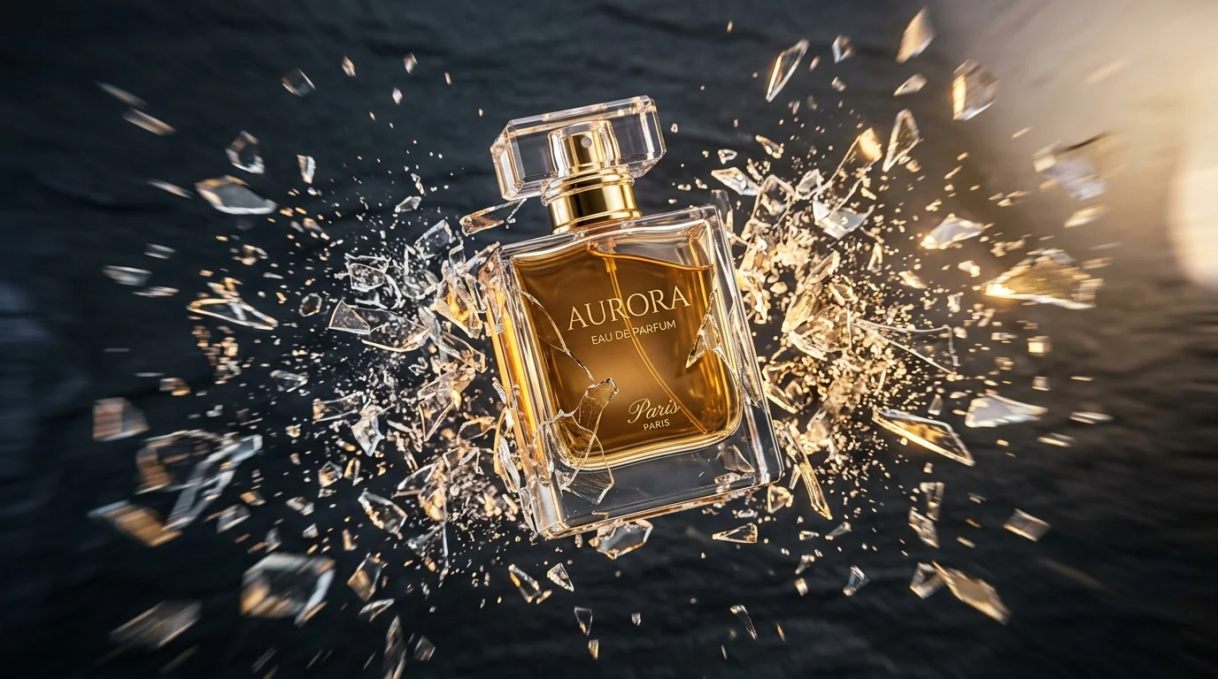 نمونه رندر تیزر عطر لوکس با هوش مصنوعی و دستور GlassBreak